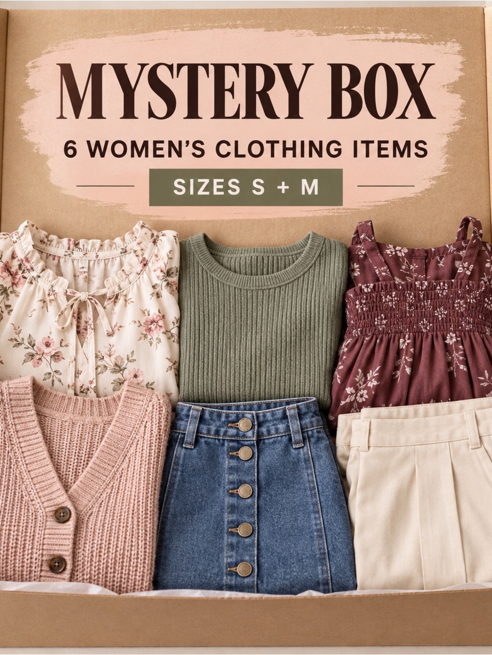Women’s Mystery Clothing Box – 6 Pieces – Sizes S/M